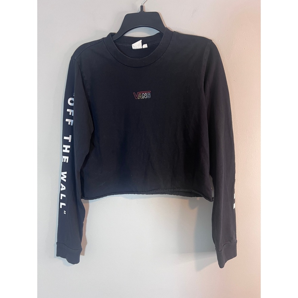 Vans Off The Wall Cropped Long Sleeve Graphic Tee Black Size L